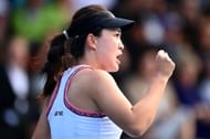 Lin Zhu celebrates a point at the 2023 ASB Women's Classic